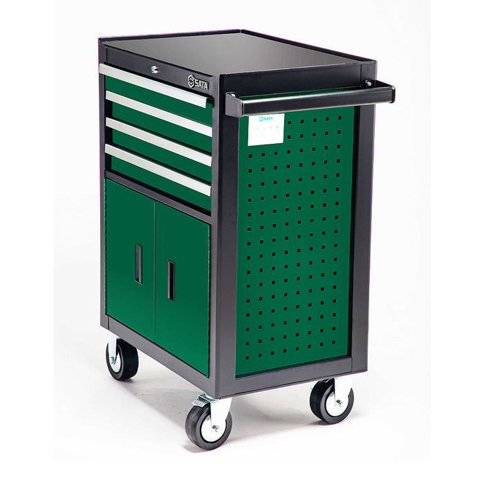 Xe đẩy, dùng chứa các dụng cụ gồm 2 cánh cửa và 4 ngăn kéo dùng trong garage sửa xe ô tô, SATA - 95125.