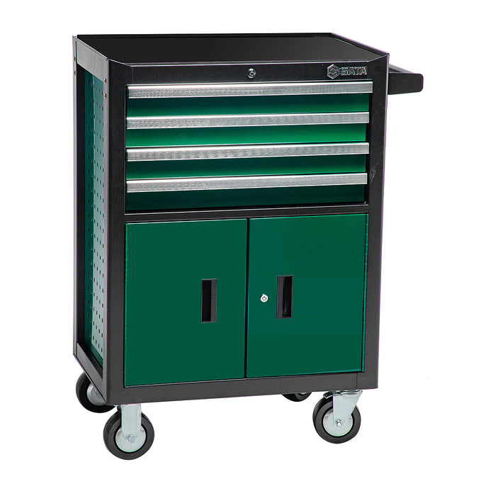 Xe đẩy, dùng chứa các dụng cụ gồm 2 cánh cửa và 4 ngăn kéo dùng trong garage sửa xe ô tô, SATA - 95125.