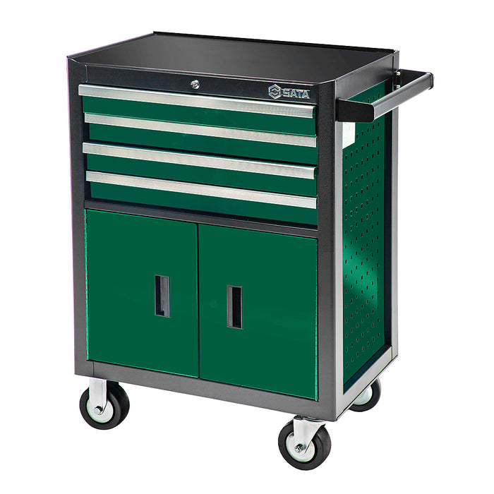 Xe đẩy, dùng chứa các dụng cụ gồm 2 cánh cửa và 4 ngăn kéo dùng trong garage sửa xe ô tô, SATA - 95125.