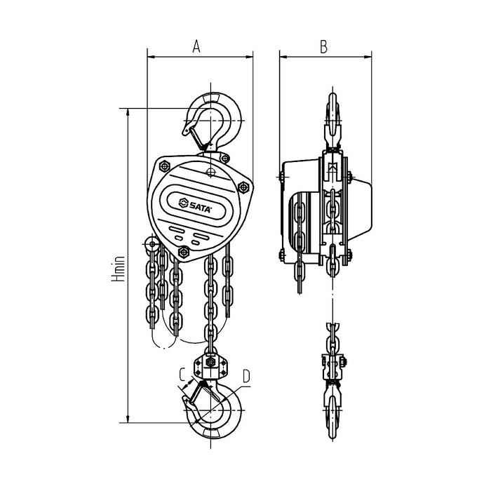 Pa lăng xích SATA, khả năng tải từ 1 - 5 tấn, chiều cao tải tối đa từ 3 - 6m