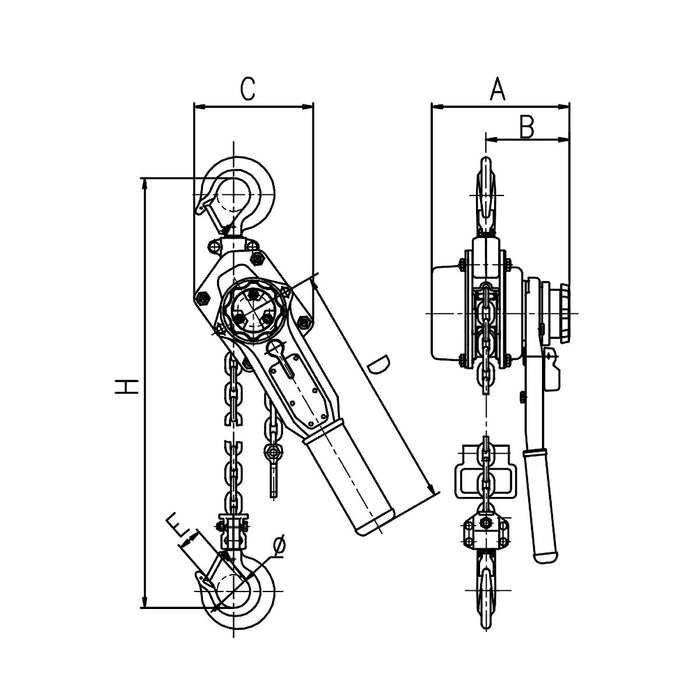 Pa lăng xích lắc tay SATA, khả năng tải từ 0.75 - 3 tấn, chiều cao tải tối đa từ 1.5 - 3m