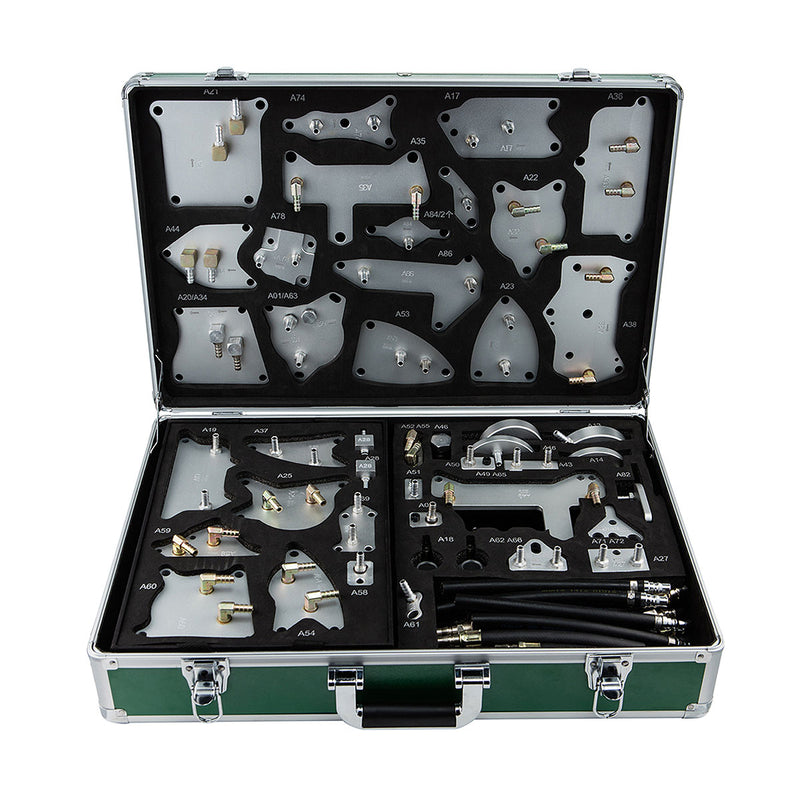 Bộ đầu nối thay dầu hộp số tự động 90 chi tiết SATA AE5753: Ốp lưng máy thay dầu hộp số tự động SATA AE5751, AE5752, 90 chi tiết, hợp kim nhôm, thép, đầu nối nhanh, chuyên dụng cho gara ô tô.