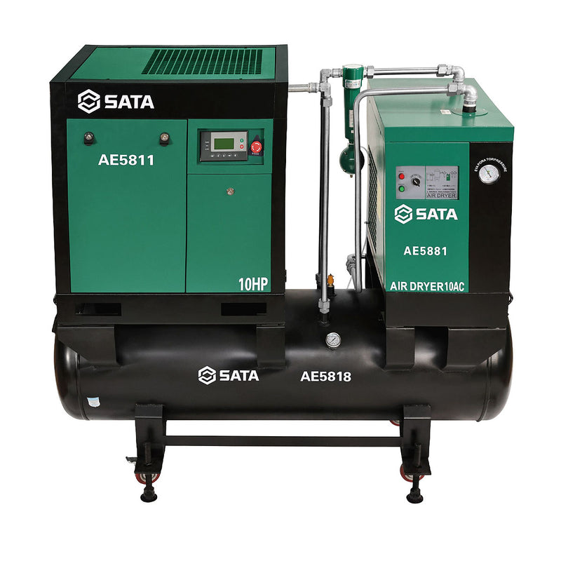 Máy nén khí trục vít 4 trong 1 SATA AE5818 7.5kW 10HP 340L tích hợp máy sấy khí, lọc tinh, bình chứa.