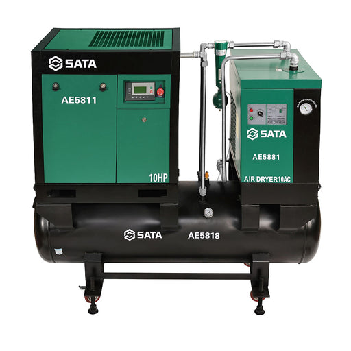 Máy nén khí trục vít 4 trong 1 SATA AE5818 7.5kW 10HP 340L tích hợp máy sấy khí, lọc tinh, bình chứa.