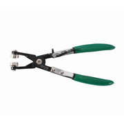 Kìm tháo kẹp ống nước SATA AE5932 230mm, chuyên dụng cho kẹp lò xo, đầu cong 45°, cơ cấu khóa bánh cóc, tay cầm PVC chống trượt.