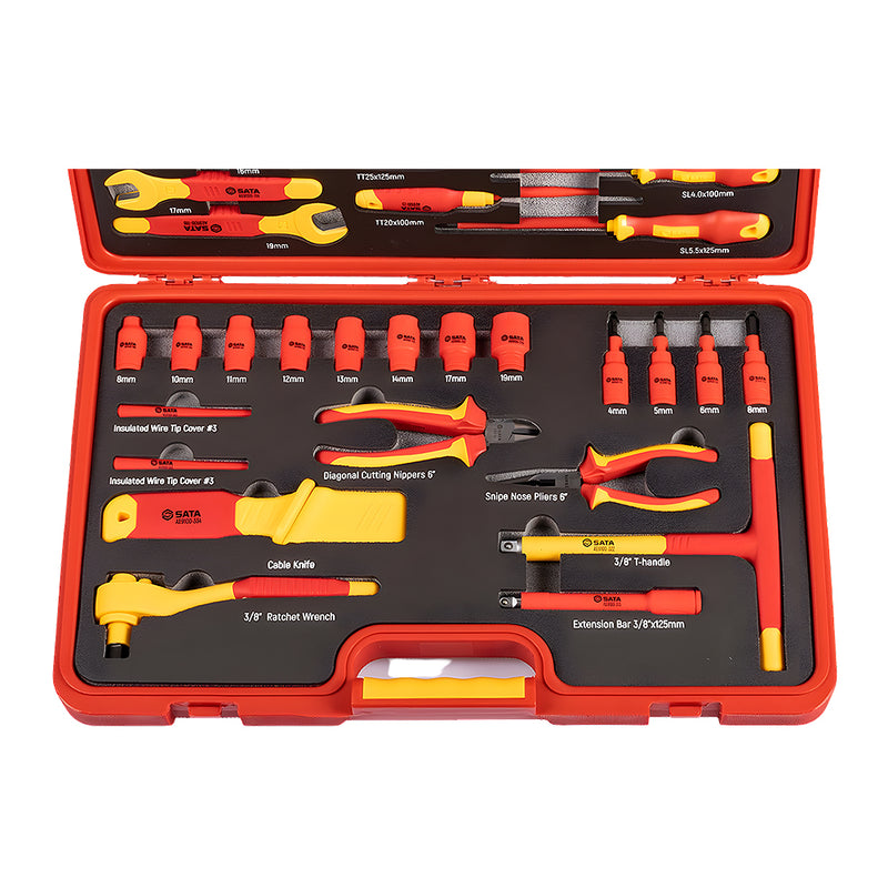 Bộ dụng cụ cách điện 1000V 39 chi tiết SATA AE9102, đạt chuẩn IEC/EN 60900