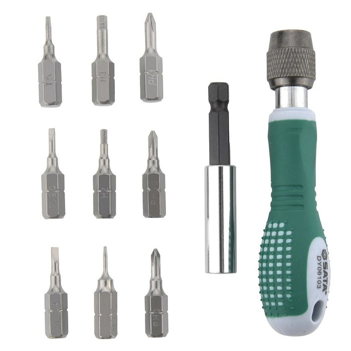 Bộ mũi vặn vít điện tử, kèm tay vặn 12 chi tiết SATA DY06103