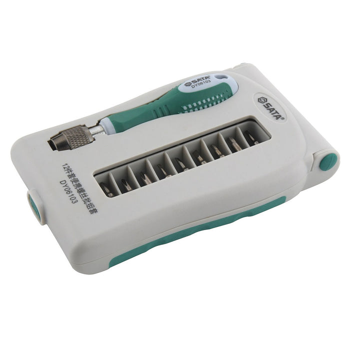 Bộ mũi vặn vít điện tử, kèm tay vặn 12 chi tiết SATA DY06103