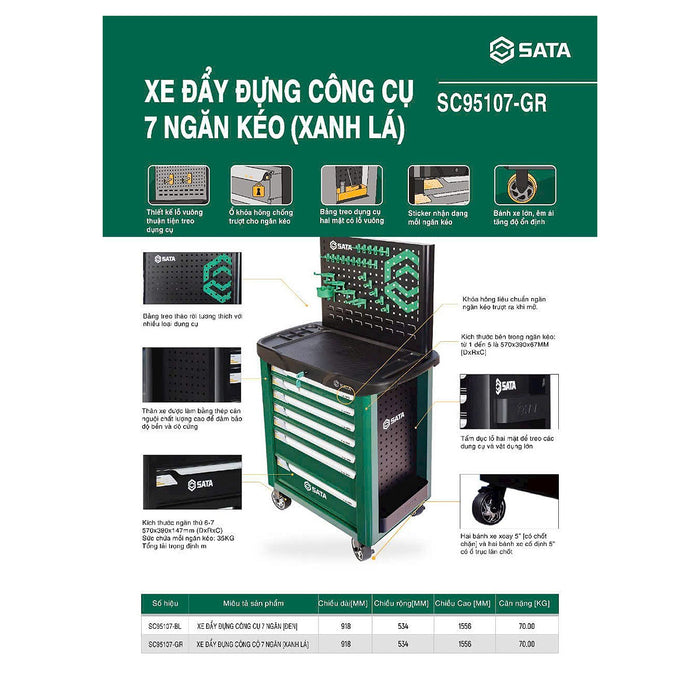 Xe đẩy dụng cụ 7 ngăn SATA SC95107-GR
