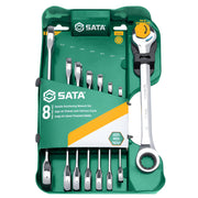 Bộ cờ lê vòng miệng tự động SATA ST08007ASJ 8 chi tiết, hệ mét 8-19mm, thép Cr-V, cơ cấu bánh cóc 5 độ, Surface Drive.