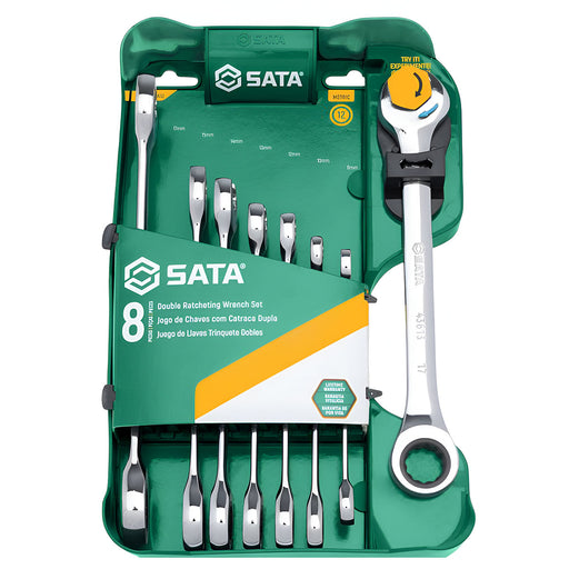 Bộ cờ lê vòng miệng tự động SATA ST08007ASJ 8 chi tiết, hệ mét 8-19mm, thép Cr-V, cơ cấu bánh cóc 5 độ, Surface Drive.