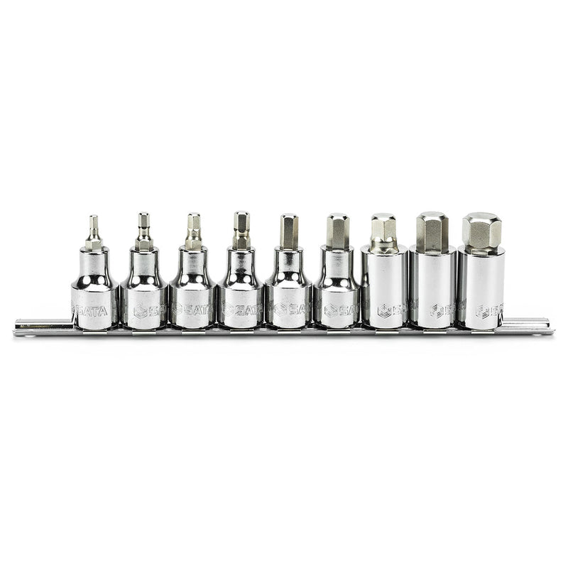 Bộ 9 mũi vít lục giác SATA ST0905702 đầu 1/2 inch, thép S2, mạ chrome.