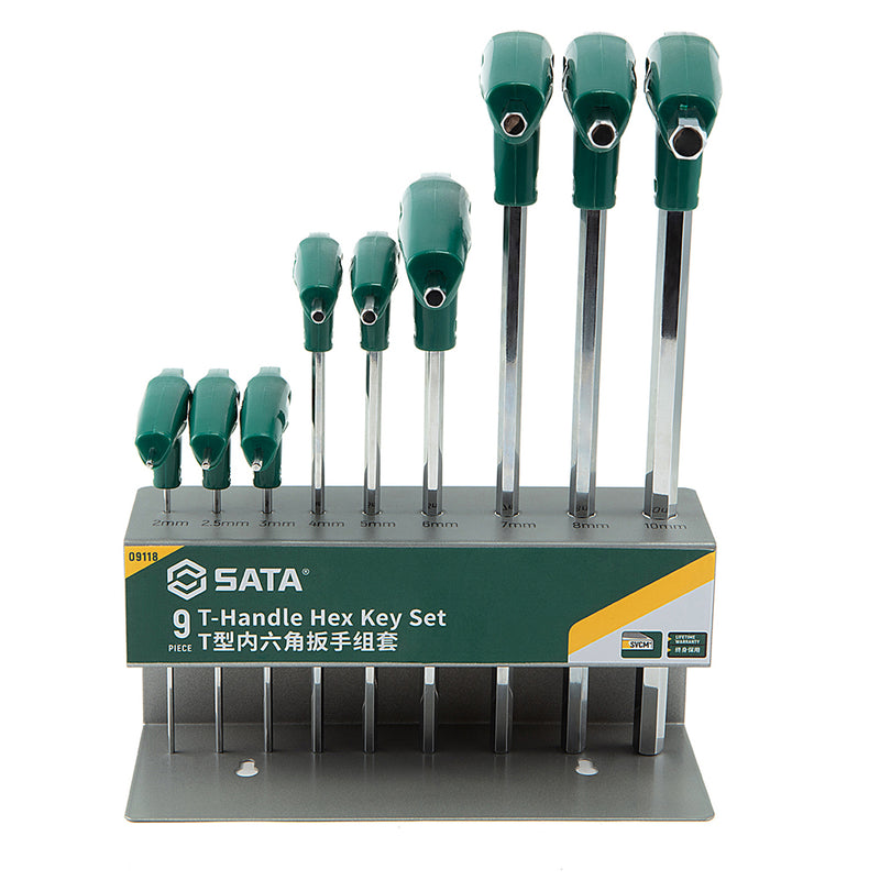 Bộ lục giác tay cầm chữ T, 9 chi tiết SATA ST09118 kích thước từ 2mm - 10mm