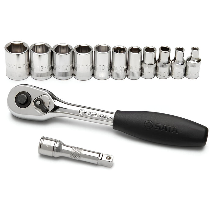 Bộ đầu tuýp, kèm cần siết tự động 13 chi tiết SATA ST09521G cốt 1/4 inch