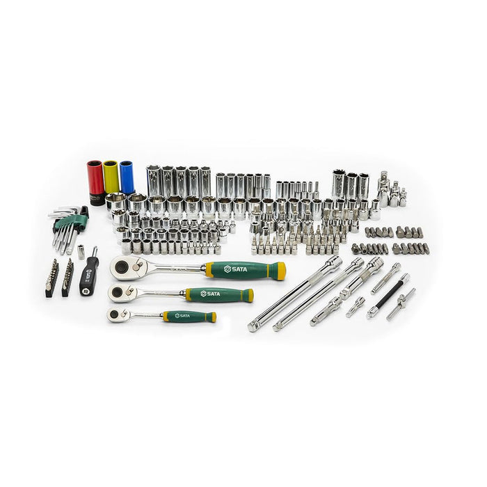 Bộ đầu tuýp, kèm cần siết tự động 180 chi tiết SATA ST09546G cốt 1/2 inch, 1/4 inch, 3/8 inch