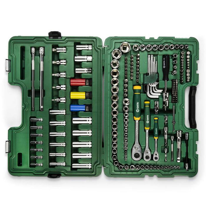 Bộ đầu tuýp, kèm cần siết tự động 180 chi tiết SATA ST09546G cốt 1/2 inch, 1/4 inch, 3/8 inch