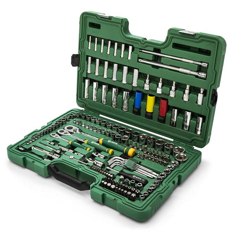 Bộ đầu tuýp, kèm cần siết tự động 180 chi tiết SATA ST09546G cốt 1/2 inch, 1/4 inch, 3/8 inch