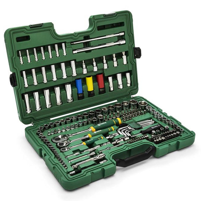 Bộ đầu tuýp, kèm cần siết tự động 180 chi tiết SATA ST09546G cốt 1/2 inch, 1/4 inch, 3/8 inch