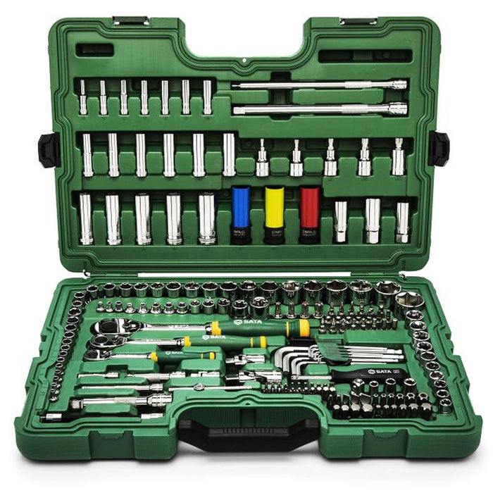 Bộ đầu tuýp, kèm cần siết tự động 180 chi tiết SATA ST09546G cốt 1/2 inch, 1/4 inch, 3/8 inch