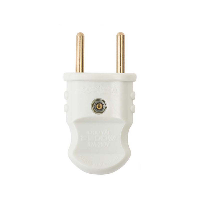 Phích cắm siêu chịu tải SOPOKA P2500W4+T màu trắng, phích cắm 2 chấu điện gia dụng chịu tải 2500W, made in Vietnam, đóng gói dây 10 cái, thùng 300 cái.