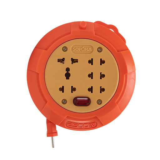 Ổ cắm cuốn dây SOPOKA R-Series 2500W, chống vỡ, chống cháy, đa năng cho gia đình và công trình.