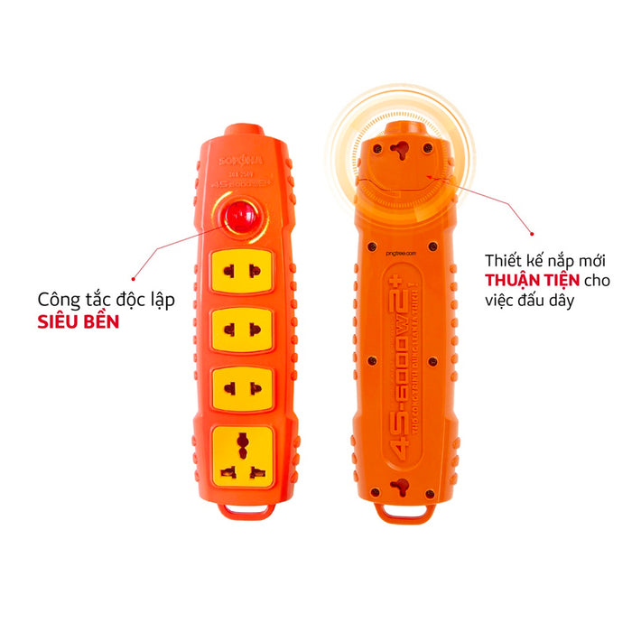 Thân ổ cắm 4 cổng (không kèm dây) có nút nguồn, công suất 6000W SOPOKA 4S-6000W2+