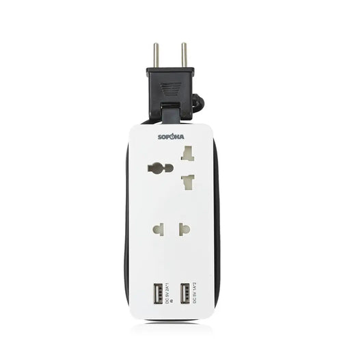 Bộ chia nguồn SOPOKA Q2U di động đa năng, 2 ổ cắm, 2 cổng USB, dây cuộn gọn, phích xoay tiện lợi.