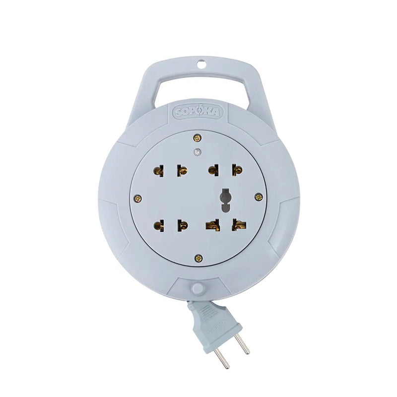 Ổ cắm cuốn dây SOPOKA Q-Series màu Xám 2200W, thiết kế nhỏ gọn, 6 lỗ cắm đa năng, tay quay thu dây tiện lợi