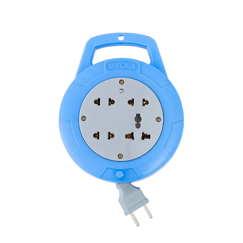 Ổ cắm cuốn dây SOPOKA Q-Series màu xanh, công suất 2200W, thiết kế nhỏ gọn, 4 lỗ cắm, bền bỉ