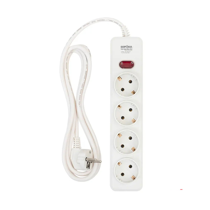Ổ cắm 4 cổng chuẩn Châu Âu Type F SOPOKA 4N2 màu trắng, an toàn, chịu tải 10A-250V