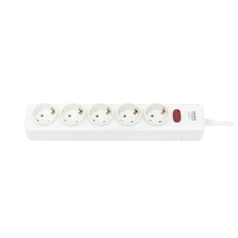 Ổ cắm điện SOPOKA 5N2 5 cổng chuẩn Châu Âu Type F, chịu tải 10A-250V, dây dài 2.5m/4.5m, chống cháy, an toàn cho thiết bị nhập khẩu.