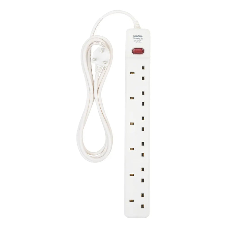 Ổ cắm điện SOPOKA 6E1 Type G 6 cổng 10A-250V, dây 3m/5m, chống cháy, nhíp đồng, phích đúc. Ứng dụng cho thiết bị Anh Quốc, Singapore, Malaysia.