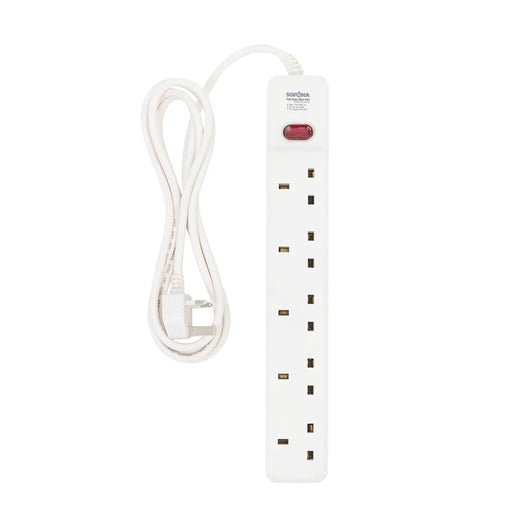 Ổ cắm SOPOKA 5 cổng chuẩn Anh Type G, chịu tải 10A-250V, dây 3m/5m, màu trắng.
