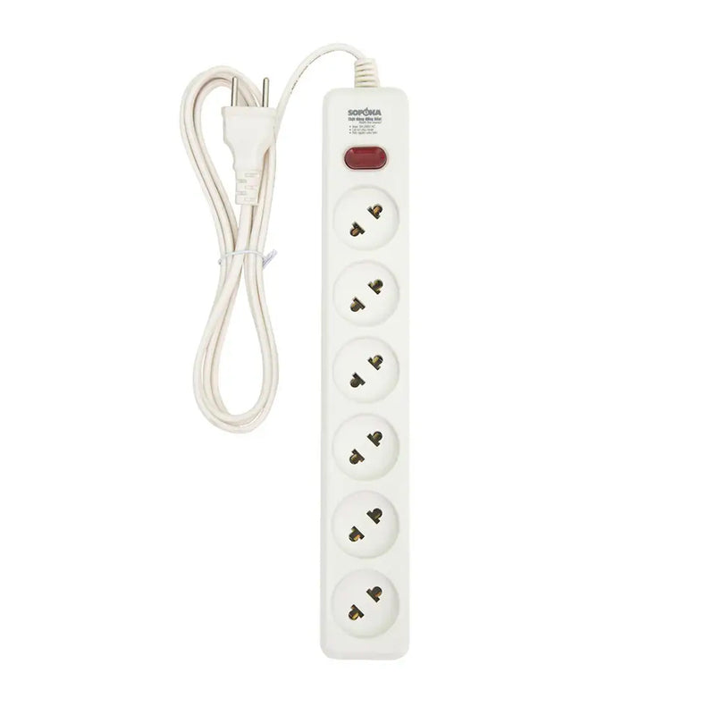 Ổ cắm SOPOKA 6L2 6 cổng, chịu tải 2200W, dây 2.5m/4.5m, trắng sứ