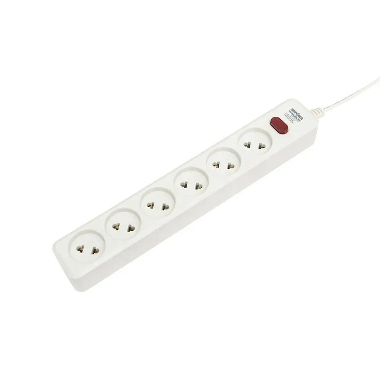 Ổ cắm điện có dây 6 cổng SOPOKA 6L2 màu trắng, chịu tải cao 2200W, thiết kế nhựa chống vỡ và lõi đồng nguyên chất đàn hồi, phiên bản dây dài 2.5m và 4.5m chuyên dùng cho thiết bị công suất lớn và văn phòng.