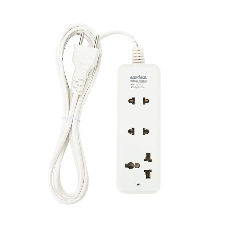 Ổ cắm có dây SOPOKA 3C2 trắng, 3 ổ cắm đa năng, chịu tải 2200W, dài 2.5m/4.5m