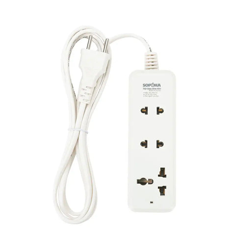 Ổ cắm có dây SOPOKA 3C2 trắng, 3 ổ cắm đa năng, chịu tải 2200W, dài 2.5m/4.5m