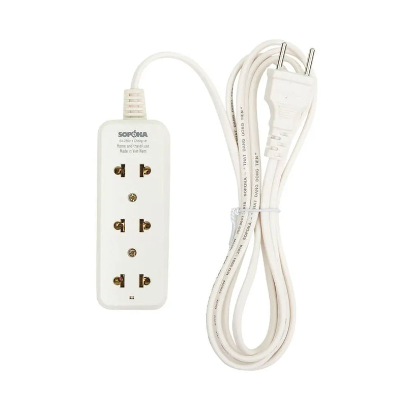 Ổ cắm điện Sopoka 3B 3 lỗ 1200W màu trắng, dây dài 2.5m/4.5m