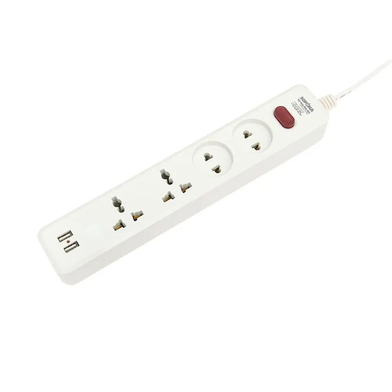Ổ cắm điện có dây SOPOKA 4U2 màu trắng, chịu tải cao 2200W, tích hợp 2 cổng USB sạc nhanh 3A và 4 cổng AC, vỏ nhựa chống vỡ cao cấp cho bàn làm việc hiện đại.