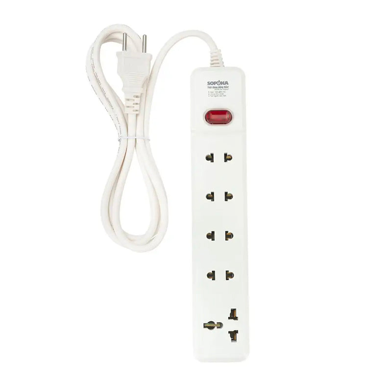 Ổ cắm Sopoka 5M2 5 cổng chịu tải 2200W, dây dài 2.5m/4.5m/9m, màu trắng.
