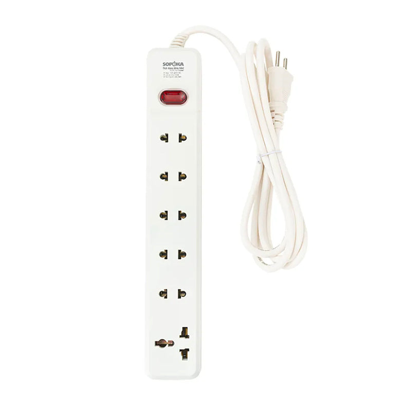 Ổ cắm có dây SOPOKA 6M2-3/6M2-5 6 cổng chịu tải 2200W, màu trắng sứ