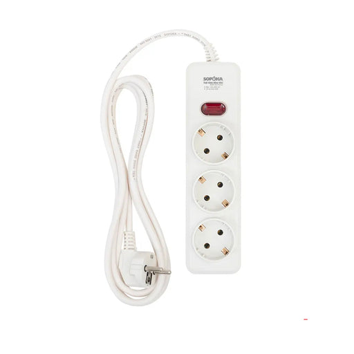 Ổ cắm điện SOPOKA 3N2 3 cổng chuẩn Châu Âu Type F, dây 3m/5m, chịu tải 10A-250V, màu trắng.