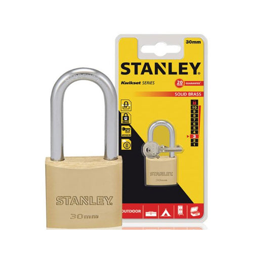 Ổ khóa càng dài STANLEY kích thước từ 20mm - 50mm, thân khóa bằng đồng thau, càng khóa bằng thép cường lực.