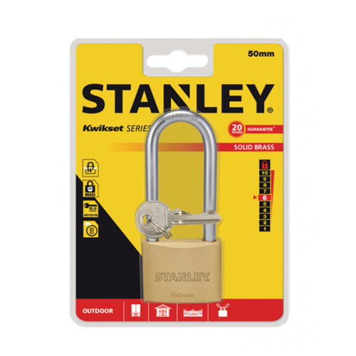 Ổ khóa càng dài STANLEY kích thước từ 20mm - 50mm, thân khóa bằng đồng thau, càng khóa bằng thép cường lực.