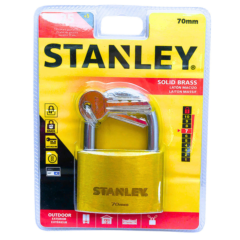 Ổ khóa treo STANLEY kích thước từ 30mm -70mm, thân khóa bằng đồng thau, càng khóa bằng thép cường lực.