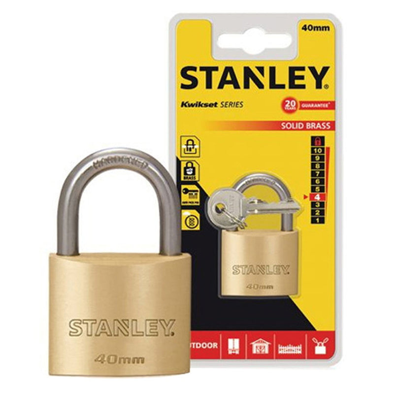 Ổ khóa treo STANLEY kích thước từ 30mm -70mm, thân khóa bằng đồng thau, càng khóa bằng thép cường lực.