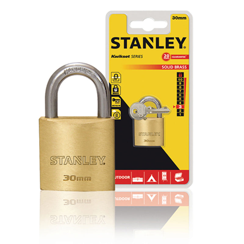 Ổ khóa treo STANLEY kích thước từ 30mm -70mm, thân khóa bằng đồng thau, càng khóa bằng thép cường lực.