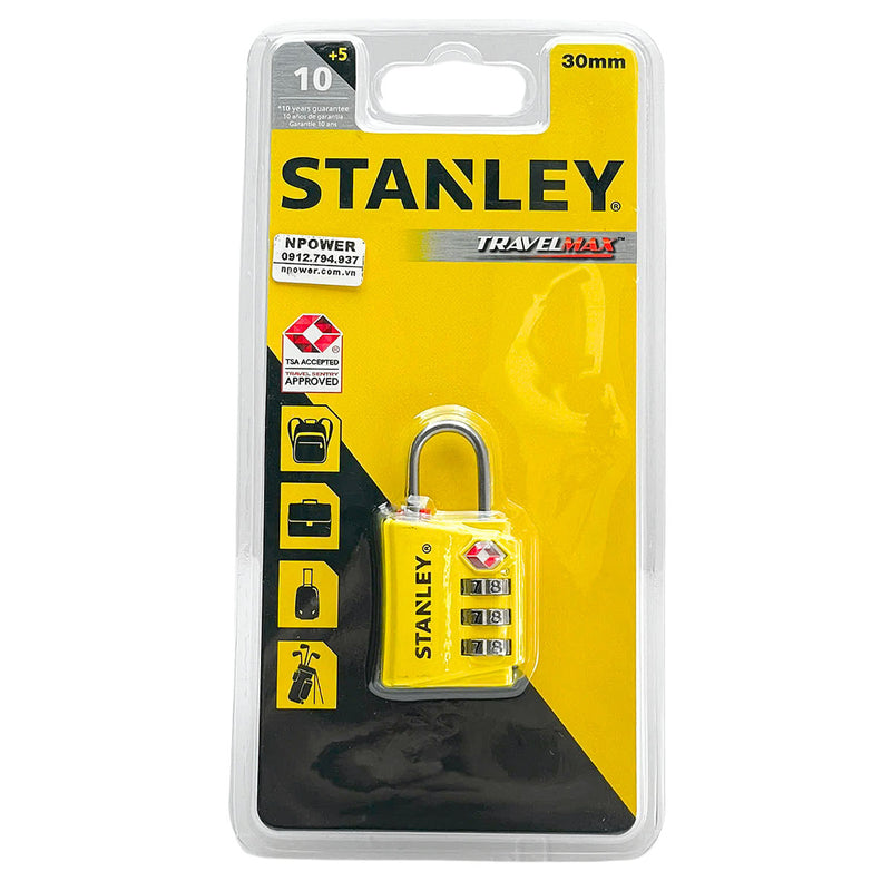 Ổ khóa số STANLEY 3 cọc số,  kích thước 30mm, càng khoá mỏng