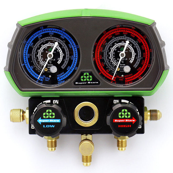 Đồng hồ áp suất Super Stars ST-B268 dùng để đo áp suất, nạp gas R22, R410A, R134A, R404A, R407C, R32 trong ngành lạnh