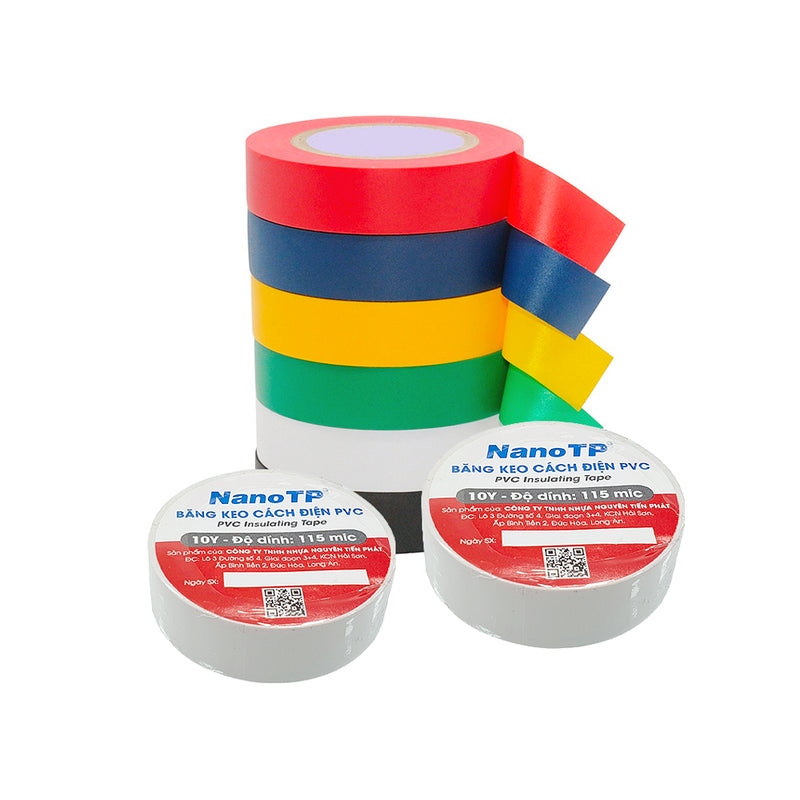 Băng keo cách điện PCV Tiến Phát cuộn dày 10 Yard (độ dính 115 Mic)
